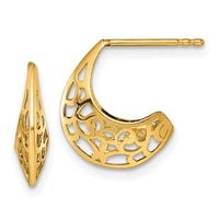 14k Polished Fancy Cut Out Design Post J-Hoop Earrings-TF2566