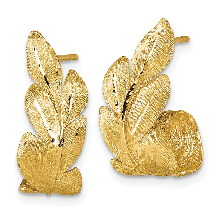14k Brushed And Textured Leaf Post Earrings-TF2567