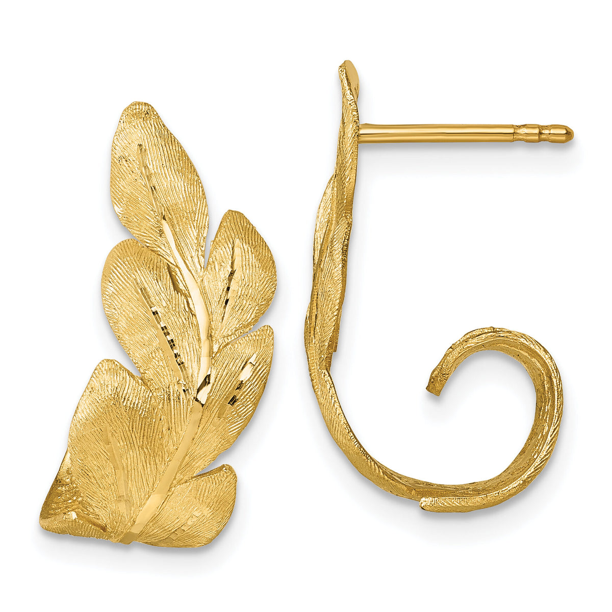 14k Brushed And Textured Leaf Post Earrings-TF2567