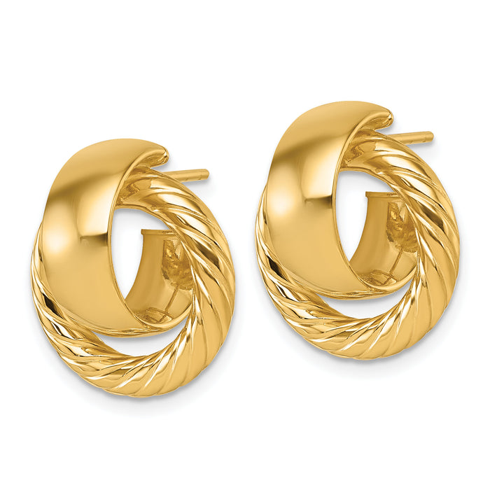 14K Polished and Twisted Circle Post Earrings-TF2572