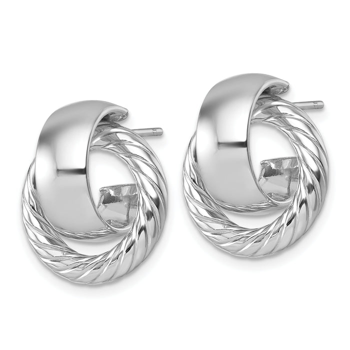 14K with White Rhodium Polished and Twisted Circle Post Earrings-TF2572W