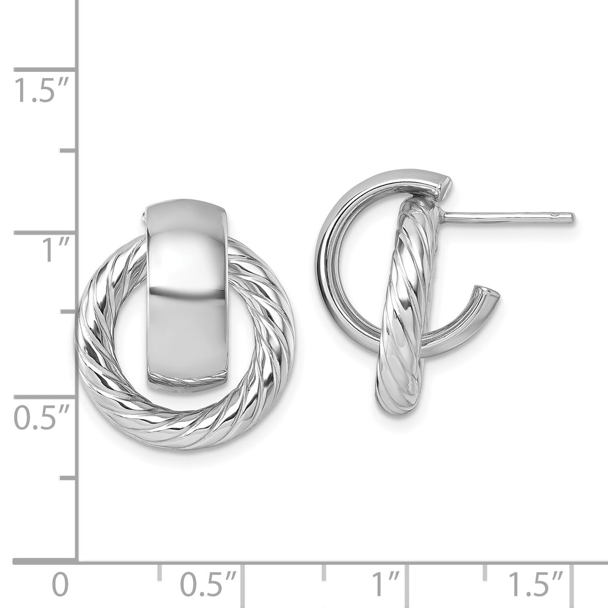 14K with White Rhodium Polished and Twisted Circle Post Earrings-TF2572W