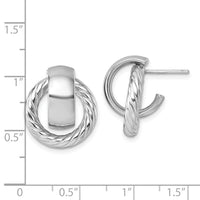 14K with White Rhodium Polished and Twisted Circle Post Earrings-TF2572W