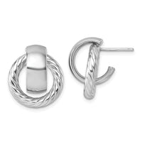 14K with White Rhodium Polished and Twisted Circle Post Earrings-TF2572W