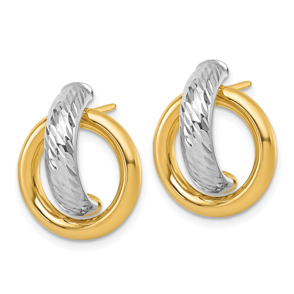 14K and White Rhodium Polished and D/C Post Earrings-TF2573