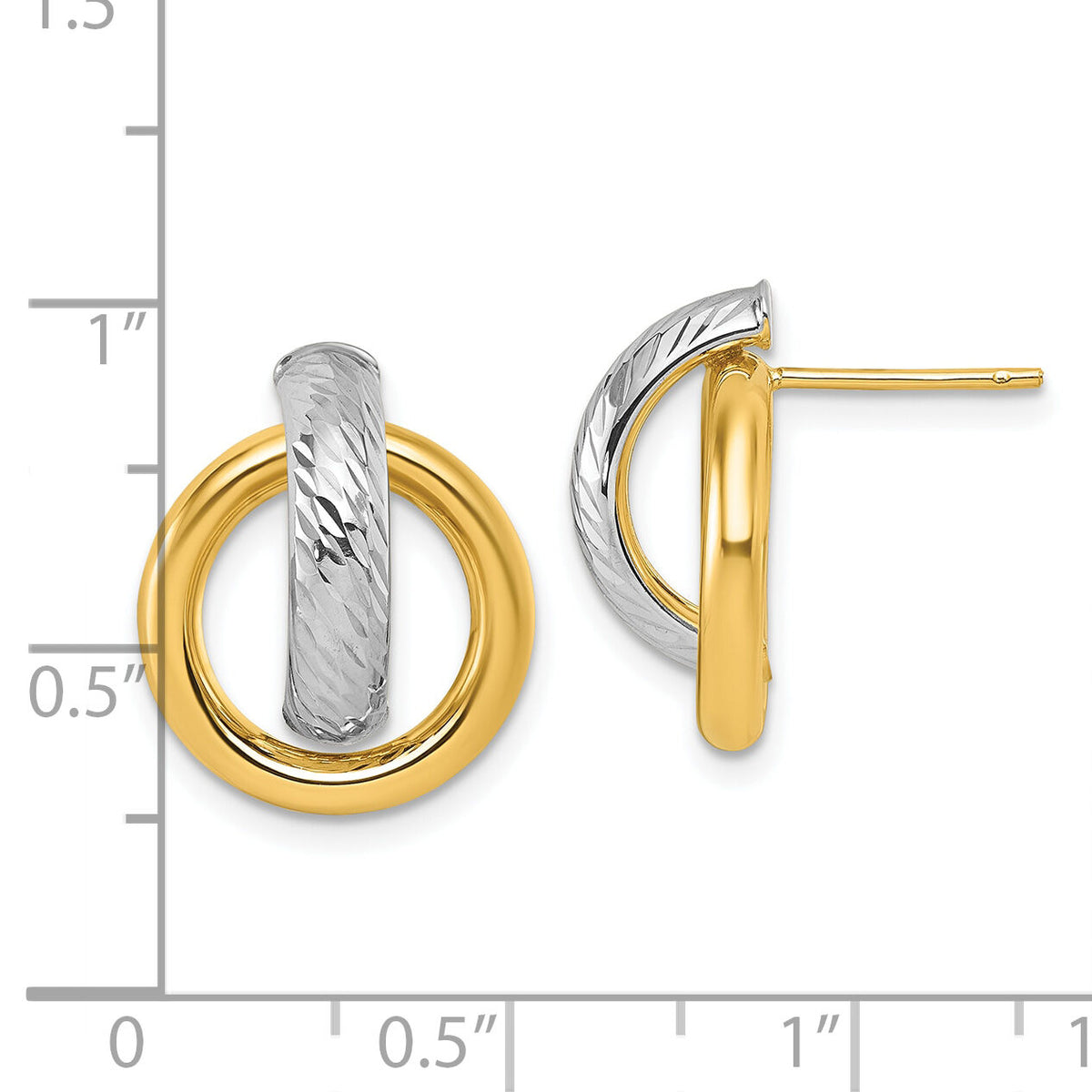 14K and White Rhodium Polished and D/C Post Earrings-TF2573