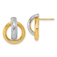 14K and White Rhodium Polished and D/C Post Earrings-TF2573