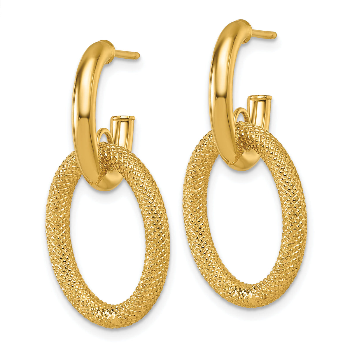 14K Polished and Textured Post Dangle Earrings-TF2574