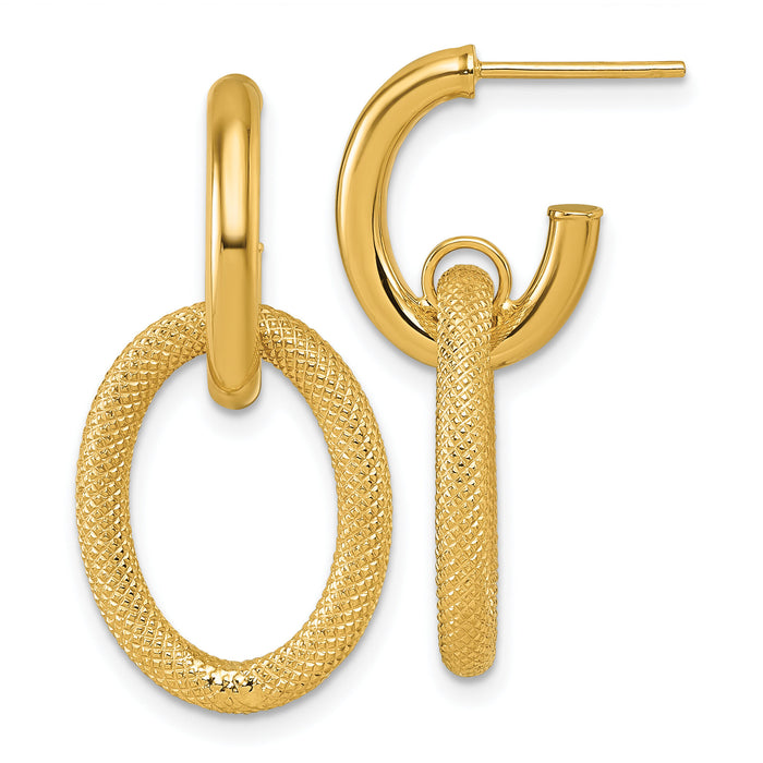 14K Polished and Textured Post Dangle Earrings-TF2574