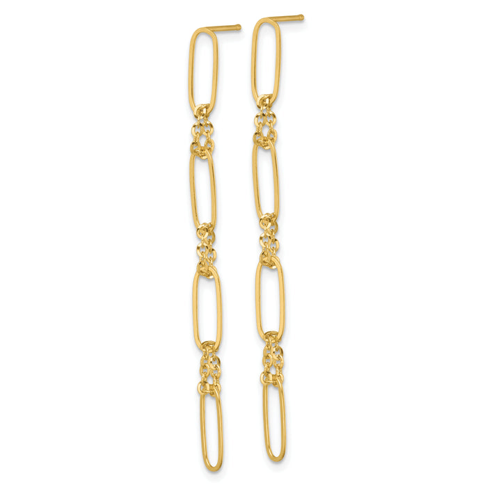 14k Polished Fancy Oval Link Dangle Post Earrings-TF2575