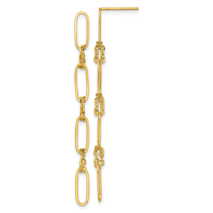14k Polished Fancy Oval Link Dangle Post Earrings-TF2575