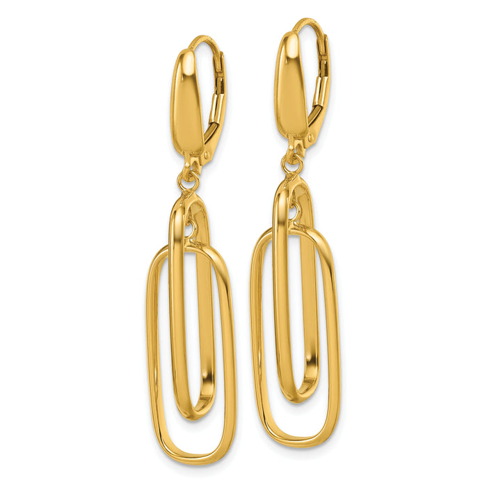 14K Polished Dangle Rectangles Leverback Earrings-TF2578