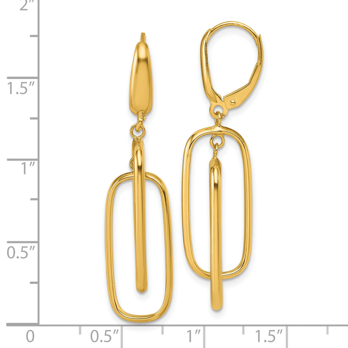 14K Polished Dangle Rectangles Leverback Earrings-TF2578