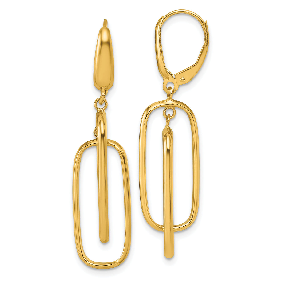 14K Polished Dangle Rectangles Leverback Earrings-TF2578
