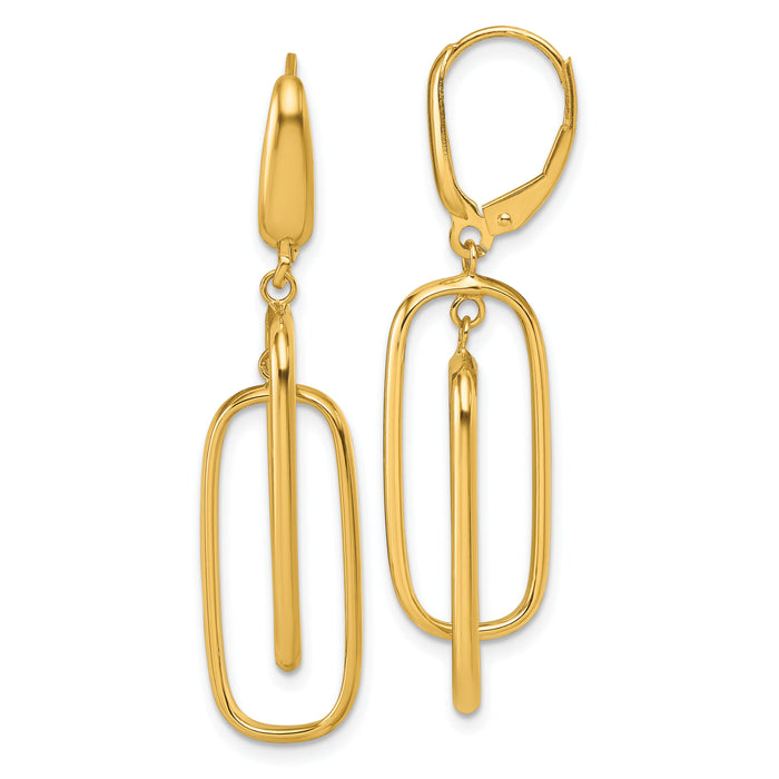 14K Polished Dangle Rectangles Leverback Earrings-TF2578