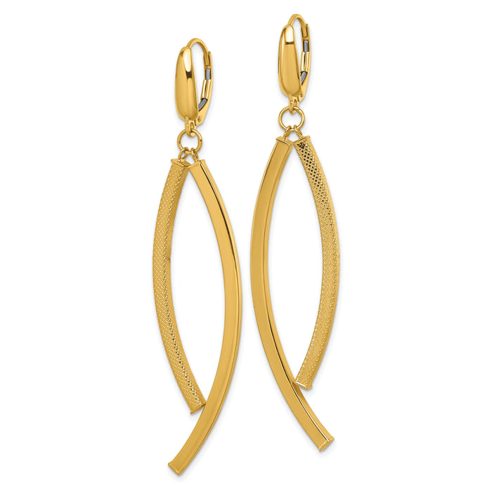 14K Polished and Textured Dangle Bar Leverback Earrings-TF2580