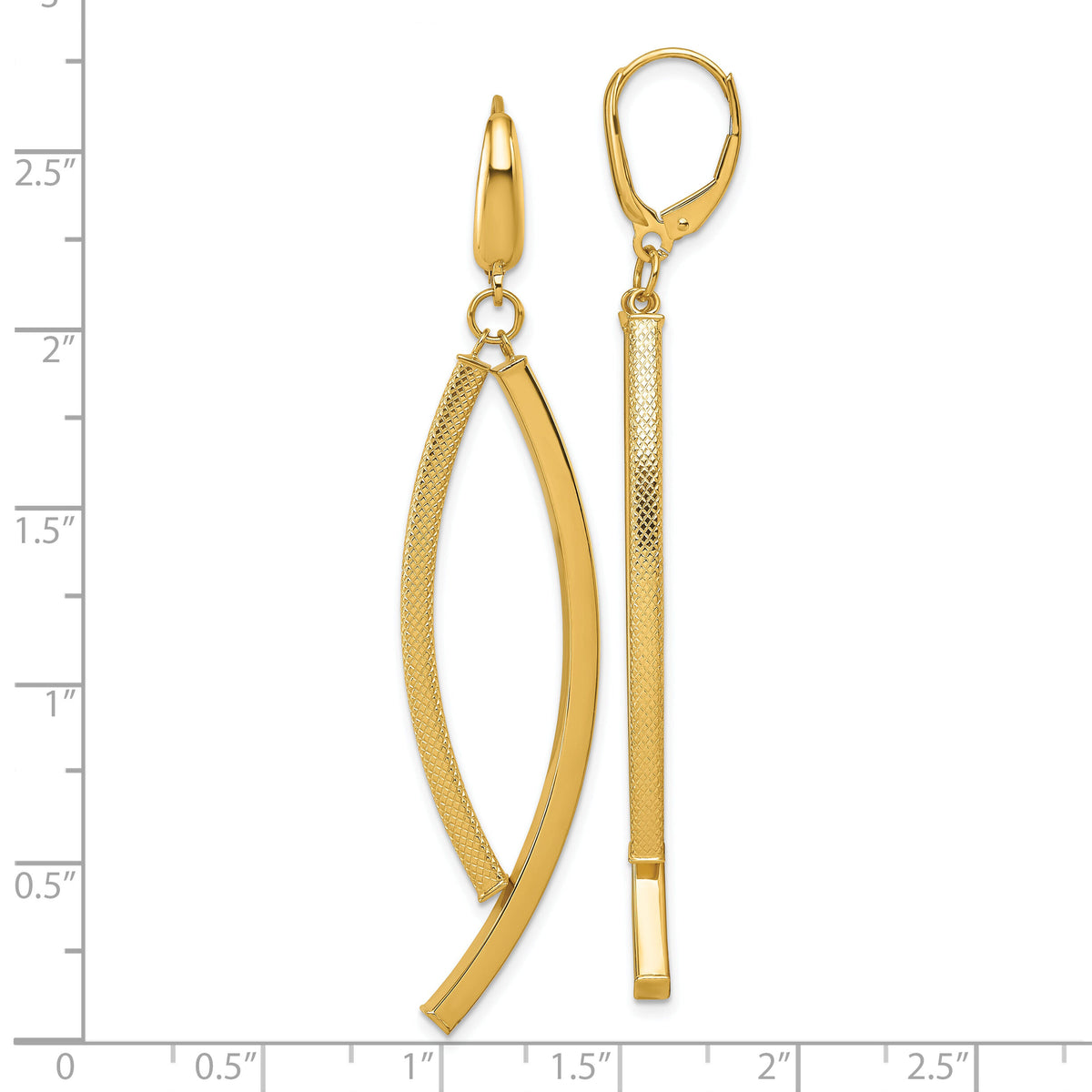 14K Polished and Textured Dangle Bar Leverback Earrings-TF2580