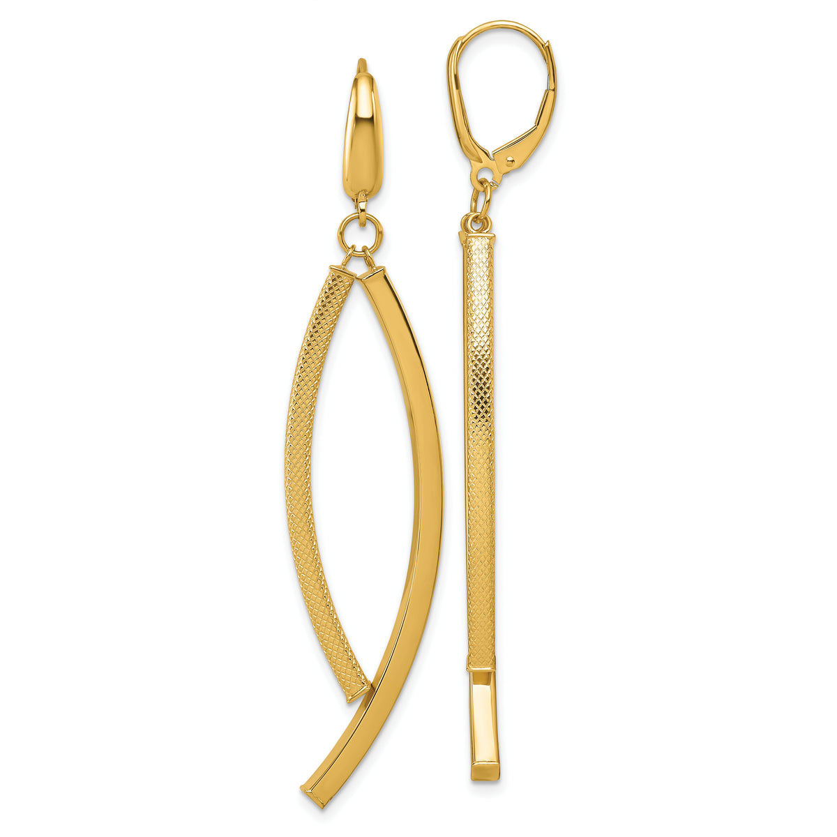 14K Polished and Textured Dangle Bar Leverback Earrings-TF2580