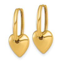 14k Polished Dangle Heart Hinged Hoop Earrings-TF2582