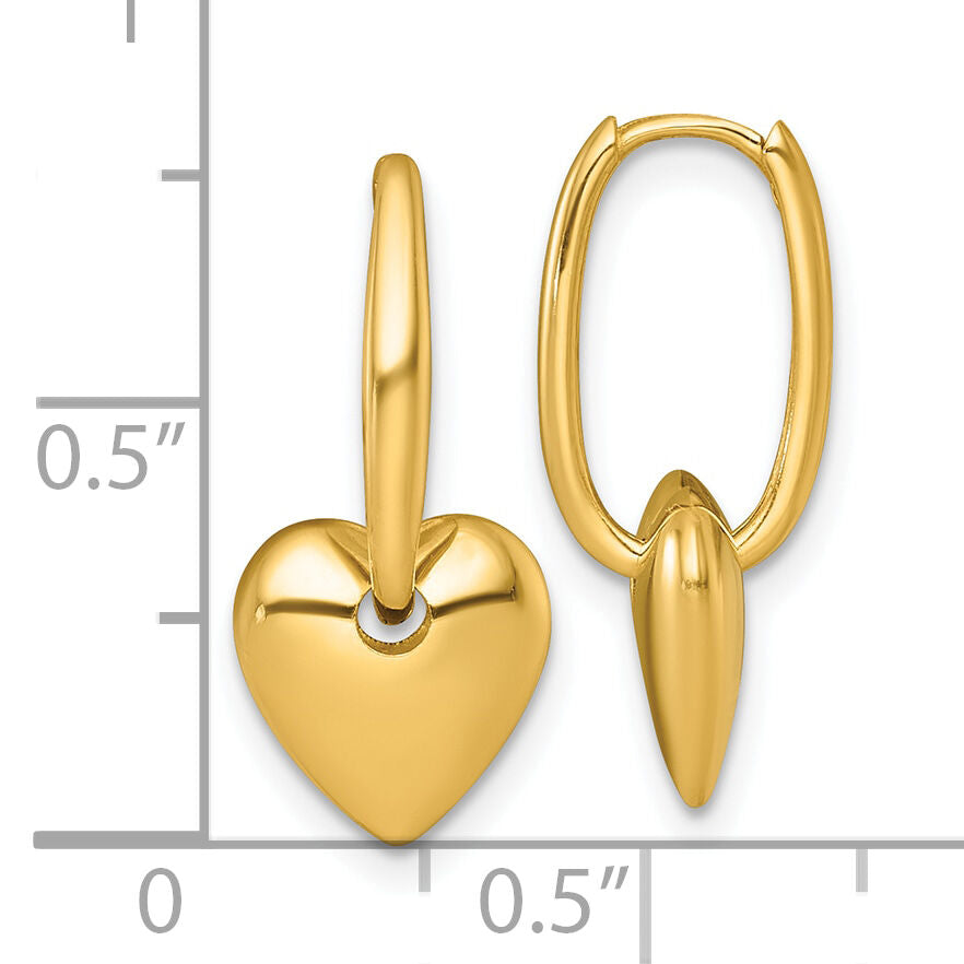 14k Polished Dangle Heart Hinged Hoop Earrings-TF2582