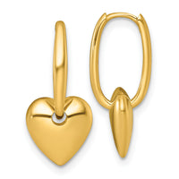 14k Polished Dangle Heart Hinged Hoop Earrings-TF2582