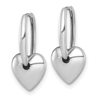 14k White Gold Polished Dangle Heart Hinged Hoop Earrings-TF2582W