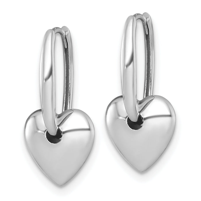 14k White Gold Polished Dangle Heart Hinged Hoop Earrings-TF2582W