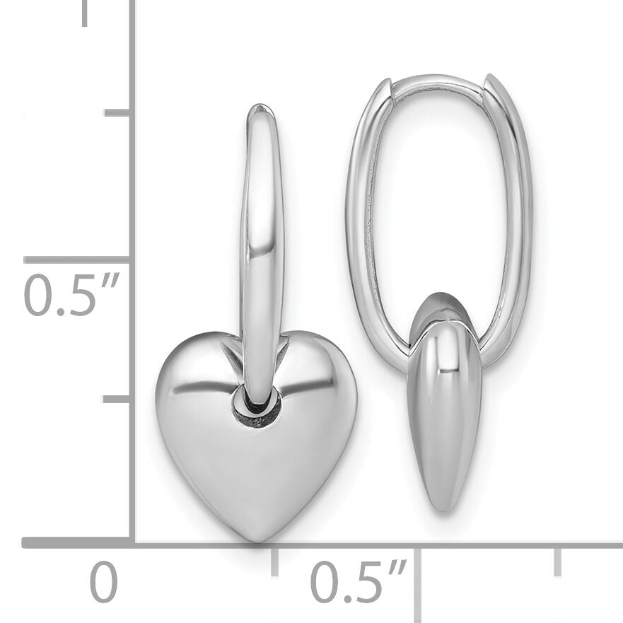 14k White Gold Polished Dangle Heart Hinged Hoop Earrings-TF2582W