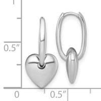 14k White Gold Polished Dangle Heart Hinged Hoop Earrings-TF2582W