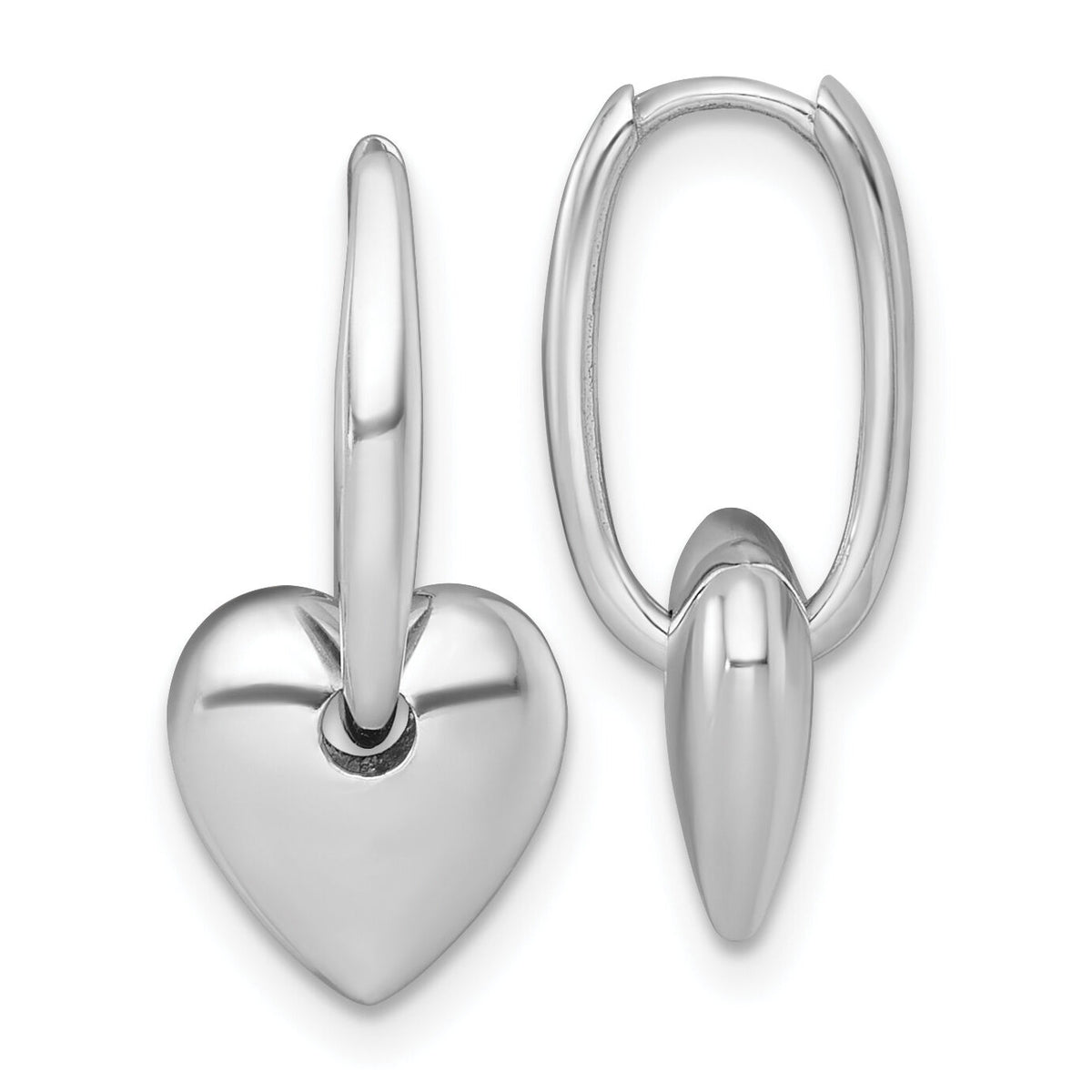 14k White Gold Polished Dangle Heart Hinged Hoop Earrings-TF2582W
