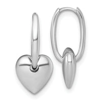 14k White Gold Polished Dangle Heart Hinged Hoop Earrings-TF2582W
