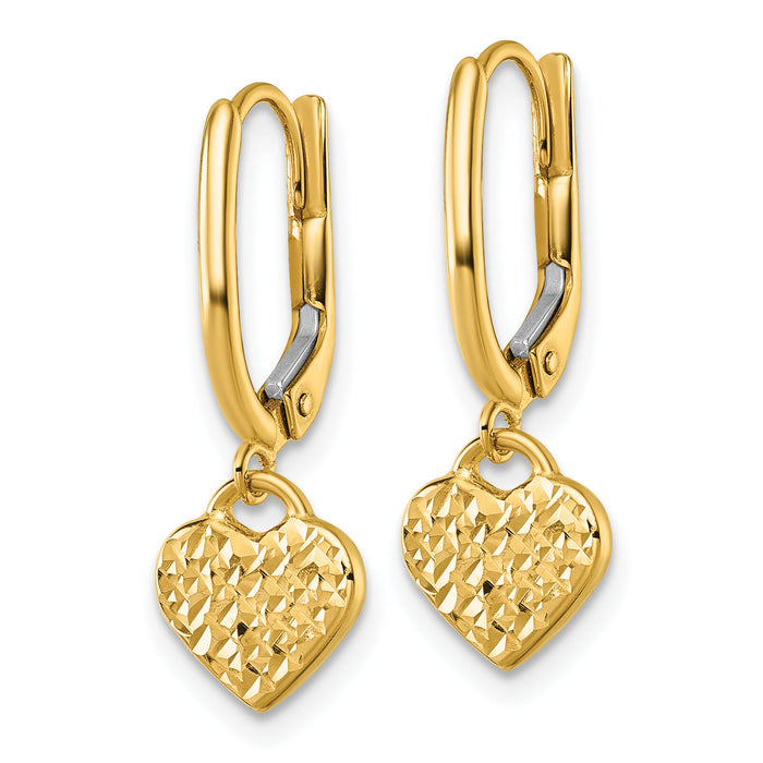 14k Polished D/C Heart Dangle Leverback Earrings-TF2583