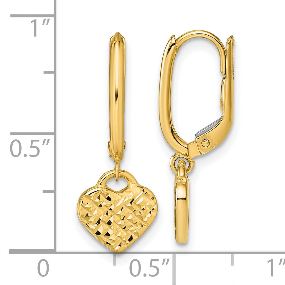 14k Polished D/C Heart Dangle Leverback Earrings-TF2583