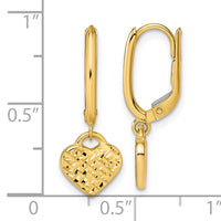 14k Polished D/C Heart Dangle Leverback Earrings-TF2583