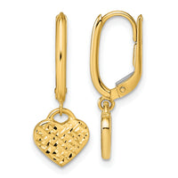 14k Polished D/C Heart Dangle Leverback Earrings-TF2583