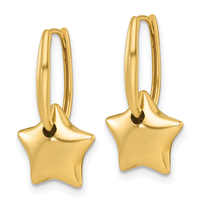 14k Polished Dangle Star Hinged Hoop Earrings-TF2585