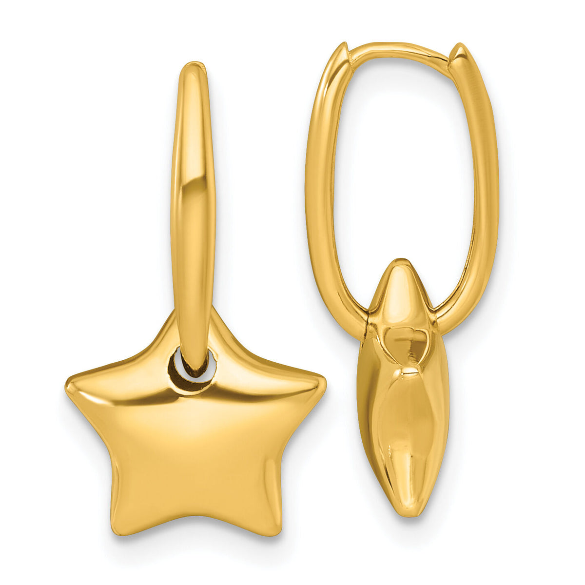 14k Polished Dangle Star Hinged Hoop Earrings-TF2585