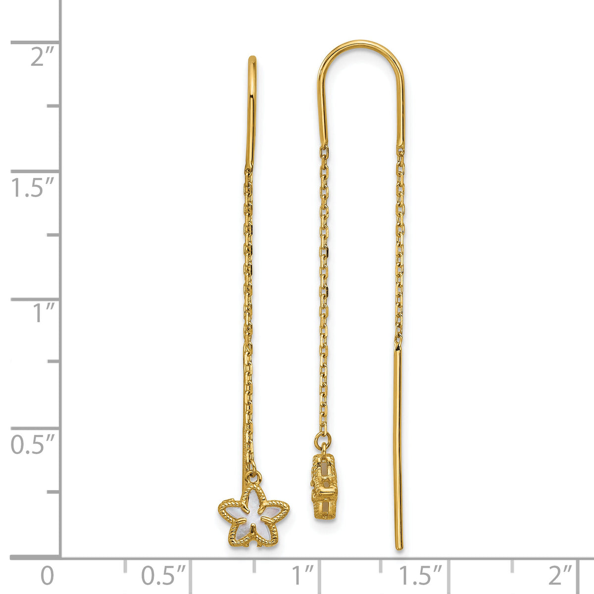 14K Polished Mother of Pearl Flower Cable Chain Threader Earrings-TF2586