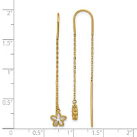 14K Polished Mother of Pearl Flower Cable Chain Threader Earrings-TF2586