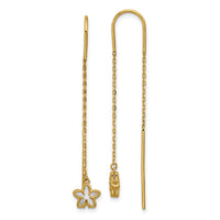 14K Polished Mother of Pearl Flower Cable Chain Threader Earrings-TF2586