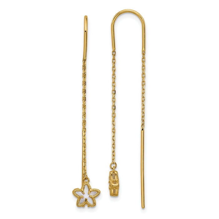 14K Polished Mother of Pearl Flower Cable Chain Threader Earrings-TF2586