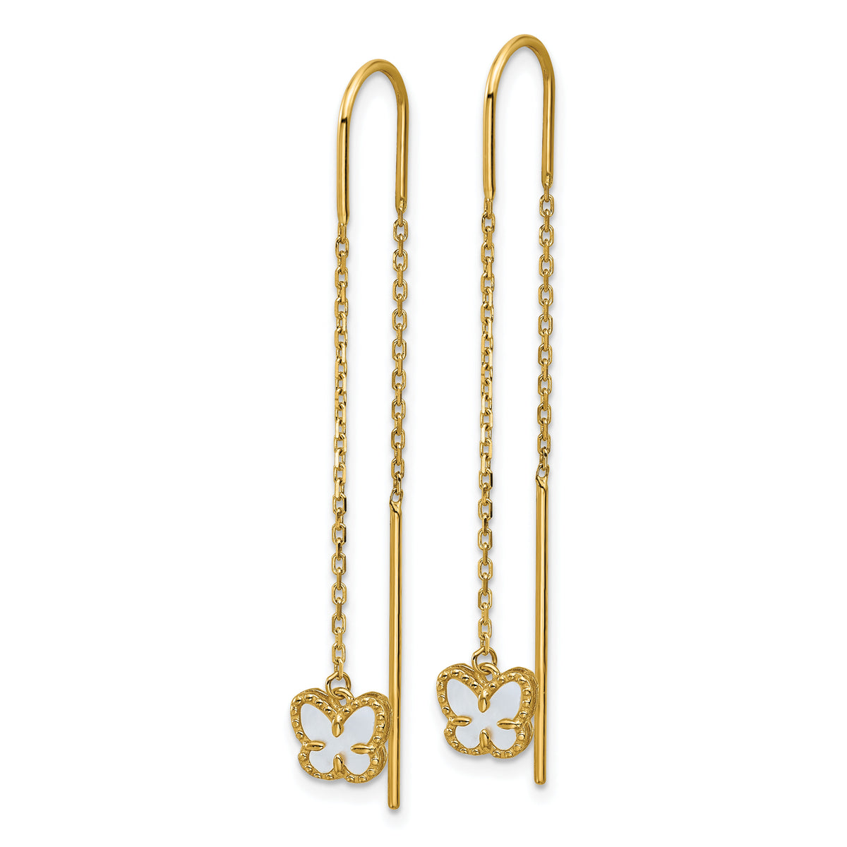 14K Polished Mother of Pearl Butterfly Cable Chain Threader Earrings-TF2587