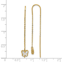 14K Polished Mother of Pearl Butterfly Cable Chain Threader Earrings-TF2587