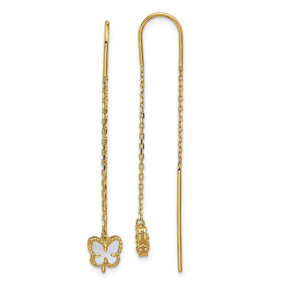 14K Polished Mother of Pearl Butterfly Cable Chain Threader Earrings-TF2587