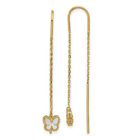 14K Polished Mother of Pearl Butterfly Cable Chain Threader Earrings-TF2587
