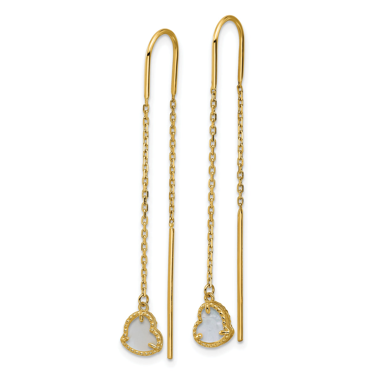 14K Polished Mother of Pearl Heart Cable Chain Threader Earrings-TF2589