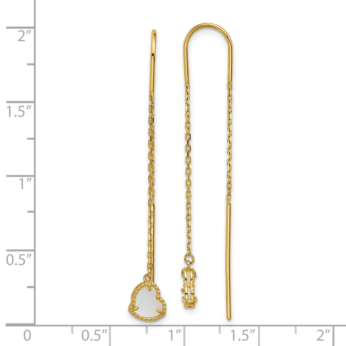 14K Polished Mother of Pearl Heart Cable Chain Threader Earrings-TF2589