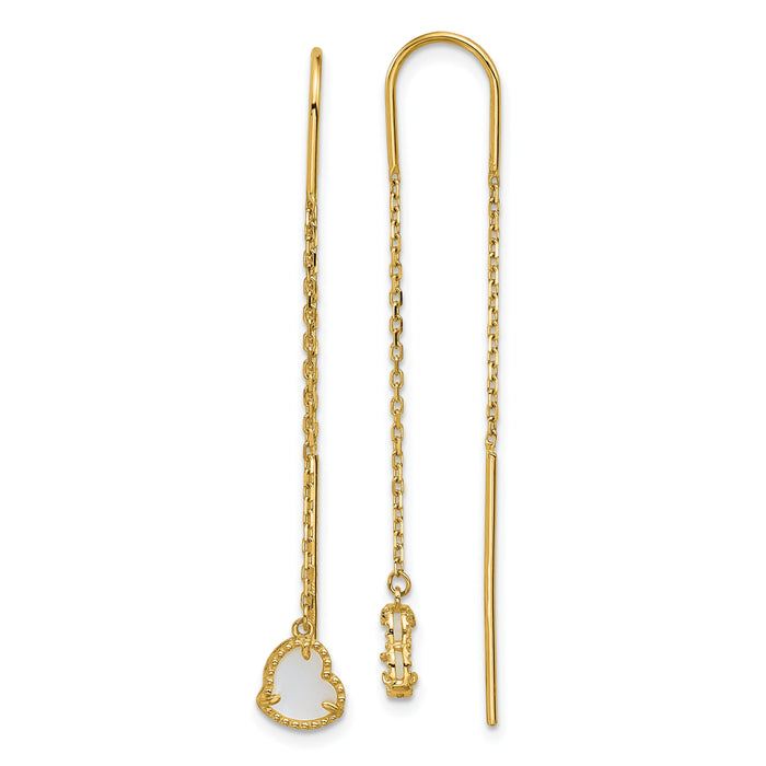 14K Polished Mother of Pearl Heart Cable Chain Threader Earrings-TF2589