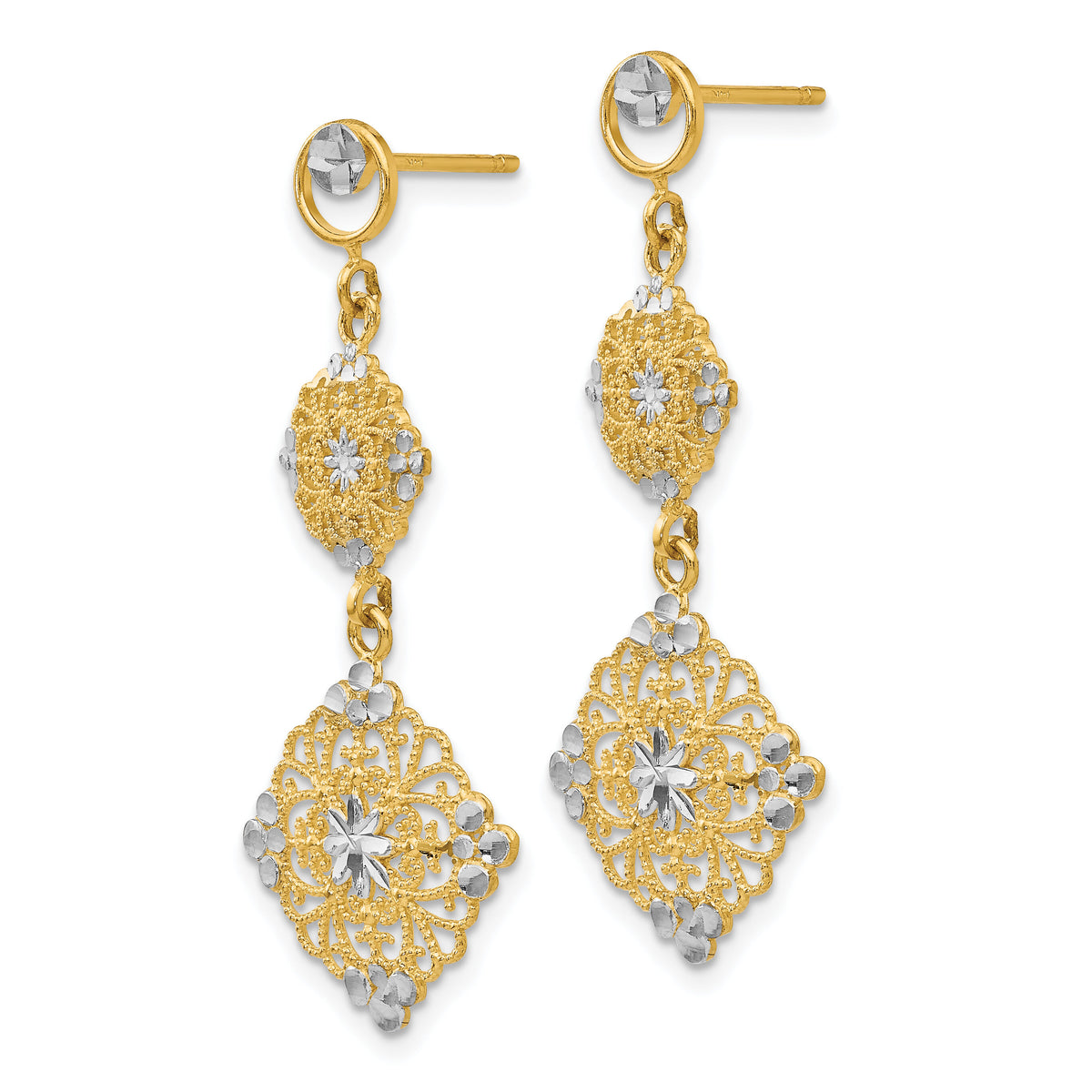 14k Rhodium Diamond-cut Filigree Dangle Earrings-TF392