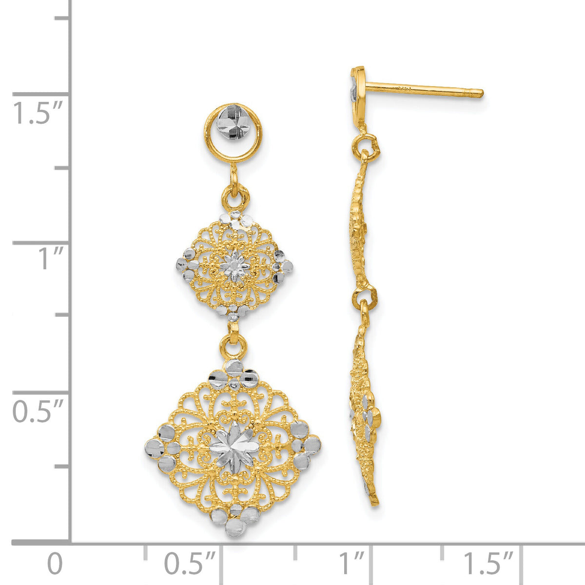 14k Rhodium Diamond-cut Filigree Dangle Earrings-TF392